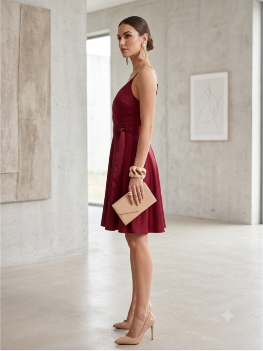 Lulus Women Burgundy Red Satin Halter Wrap Skater Cocktail Dress Size Small EUC - Picture 2 of 11